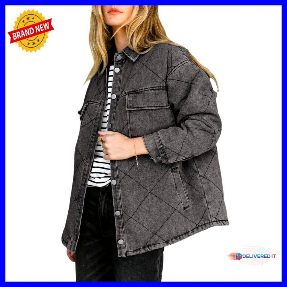 Denim Jacket Oversized Long Sleeve Button Down Shacket Coat With Pockets